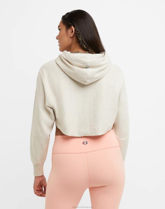 Champion ženske francoski frotirski pulover s kapuco z obrnjenim tkanjem in logotipom c 2B841009 ovsena kaša heather