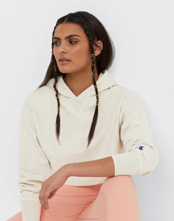 Champion ženske francoski frotirski pulover s kapuco z obrnjenim tkanjem in logotipom c 2B841009 ovsena kaša heather