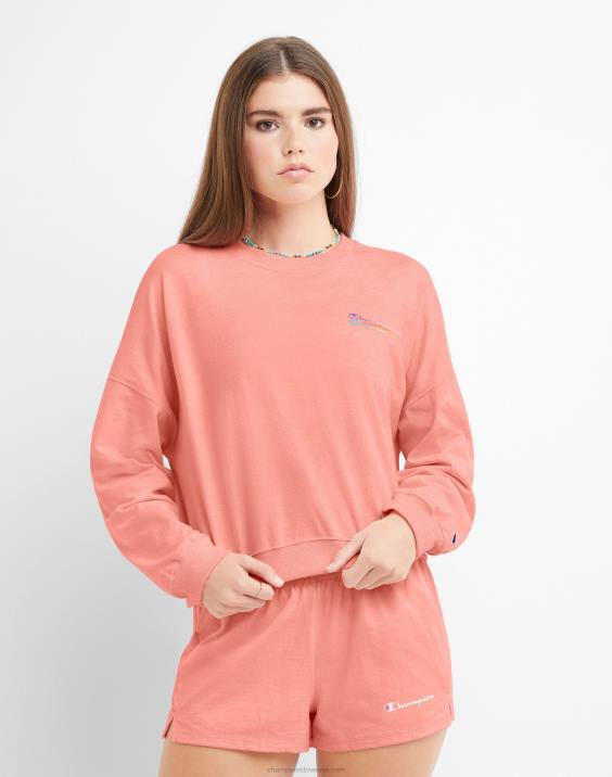 Champion ženske jopica z okroglim izrezom, valovita pisava 2B84987 sladkorna breskev resa