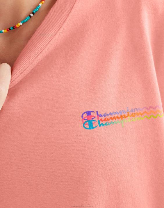Champion ženske jopica z okroglim izrezom, valovita pisava 2B84987 sladkorna breskev resa