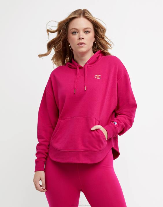 Champion ženske kampus francoski frotirni pulover s kapuco c logotipom 2B84972 jagodno rdečilo