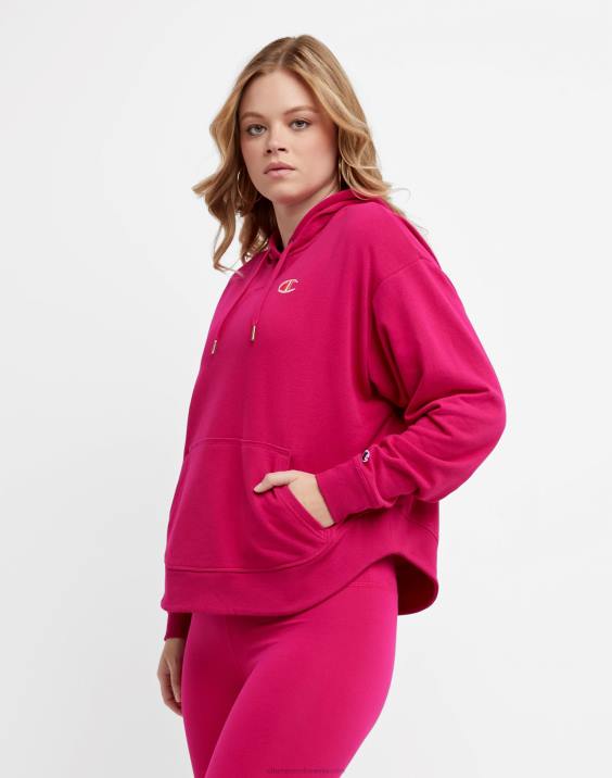 Champion ženske kampus francoski frotirni pulover s kapuco c logotipom 2B84972 jagodno rdečilo