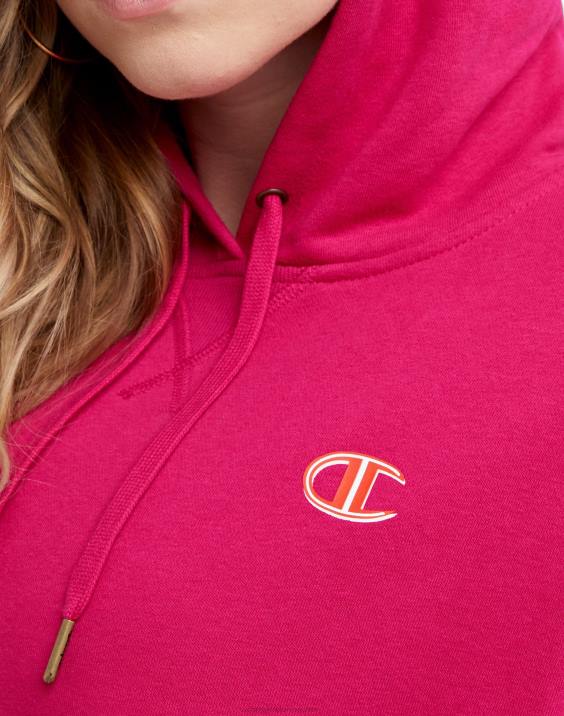 Champion ženske kampus francoski frotirni pulover s kapuco c logotipom 2B84972 jagodno rdečilo