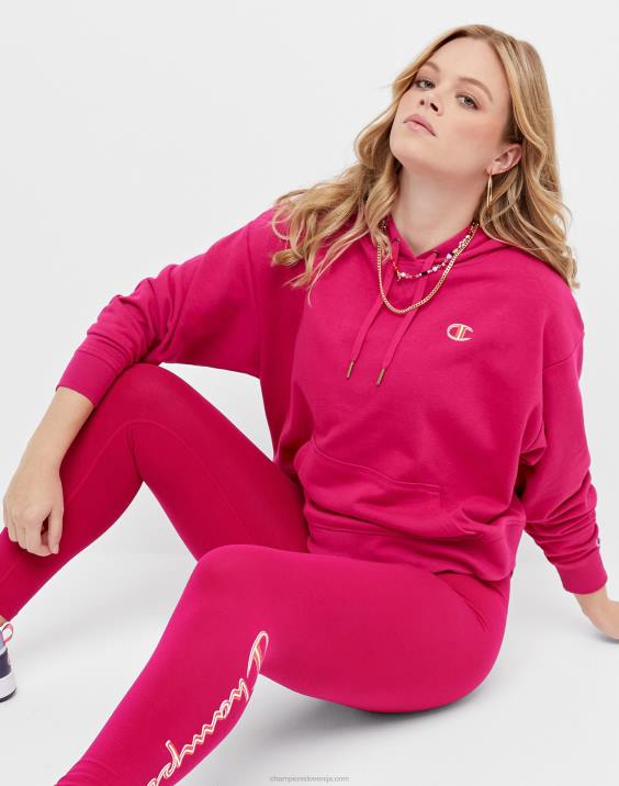 Champion ženske kampus francoski frotirni pulover s kapuco c logotipom 2B84972 jagodno rdečilo