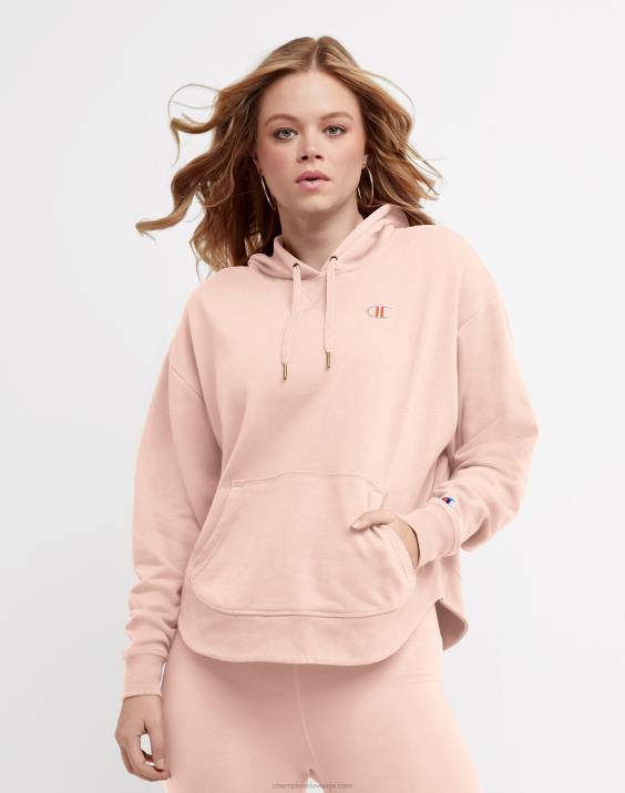 Champion ženske kampus francoski frotirni pulover s kapuco c logotipom 2B84974 bledo rdečilo roza