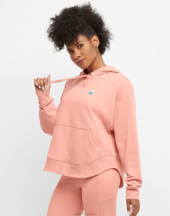 Champion ženske kampus pulover s kapuco iz francoskega frotirja tri-c 2B841017 roza zvezda