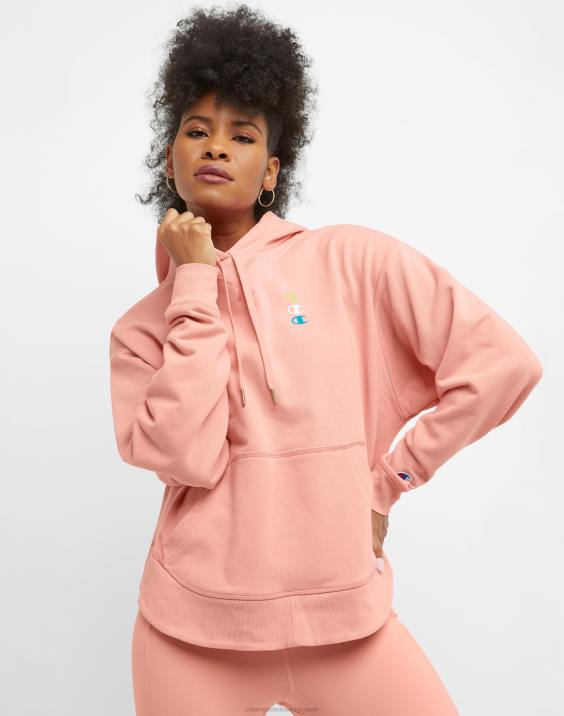 Champion ženske kampus pulover s kapuco iz francoskega frotirja tri-c 2B841017 roza zvezda