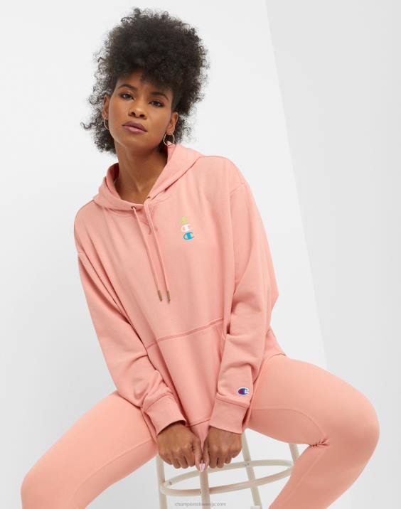 Champion ženske kampus pulover s kapuco iz francoskega frotirja tri-c 2B841017 roza zvezda