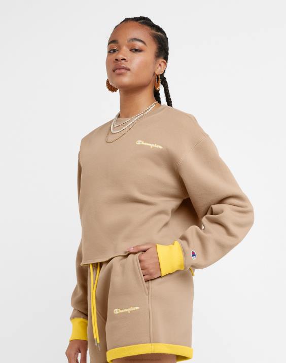 Champion ženske klasični flis crew reverzibilni c logotip 2B841034 podeželski oreh/rumeni kamen