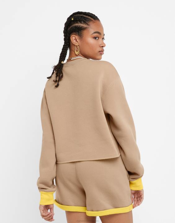 Champion ženske klasični flis crew reverzibilni c logotip 2B841034 podeželski oreh/rumeni kamen