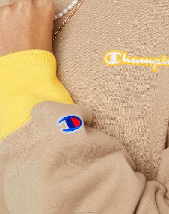 Champion ženske klasični flis crew reverzibilni c logotip 2B841034 podeželski oreh/rumeni kamen