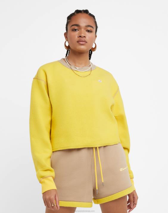 Champion ženske klasični flis crew reverzibilni c logotip 2B841034 podeželski oreh/rumeni kamen