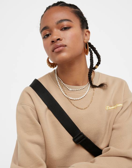 Champion ženske klasični flis crew reverzibilni c logotip 2B841034 podeželski oreh/rumeni kamen