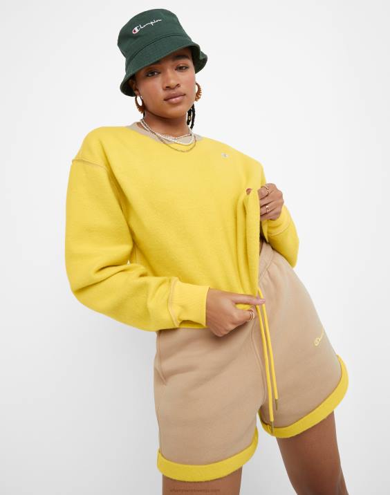 Champion ženske klasični flis crew reverzibilni c logotip 2B841034 podeželski oreh/rumeni kamen