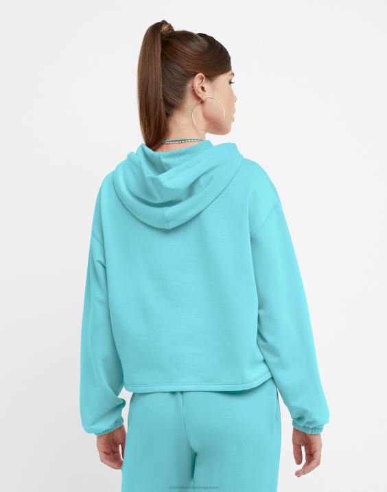 Champion ženske mehak pulover s kapuco c logotipom 2B84977 svetlo nebesno modra
