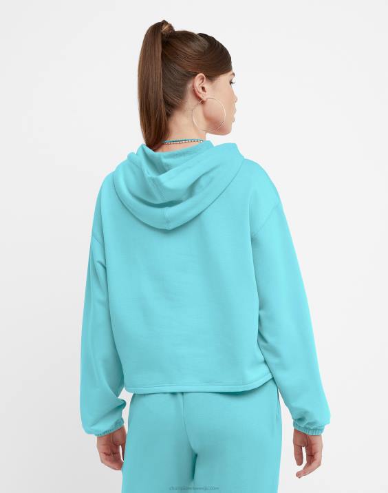 Champion ženske mehak pulover s kapuco c logotipom 2B84977 svetlo nebesno modra