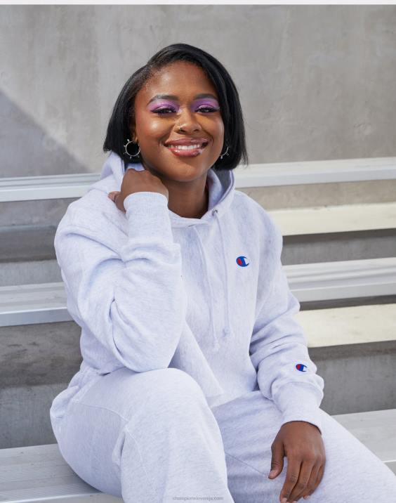 Champion ženske odrezan pulover s kapuco v vzvratnem tkanju z logotipom c 2B841043 srebrno siva