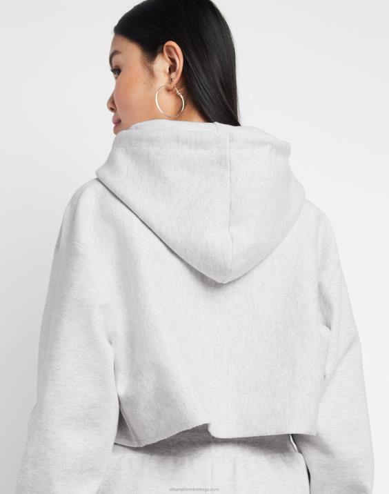 Champion ženske odrezan pulover s kapuco v vzvratnem tkanju z logotipom c 2B841043 srebrno siva