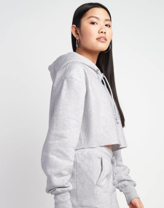 Champion ženske odrezan pulover s kapuco v vzvratnem tkanju z logotipom c 2B841043 srebrno siva