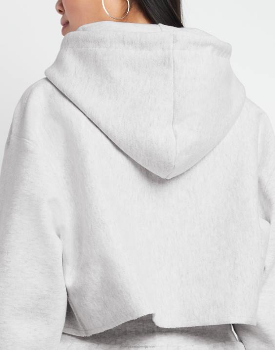 Champion ženske odrezan pulover s kapuco v vzvratnem tkanju z logotipom c 2B841043 srebrno siva