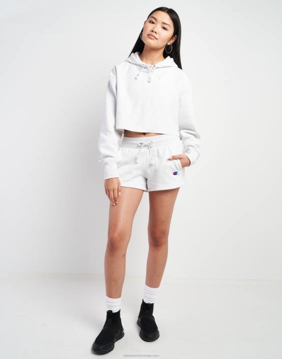 Champion ženske odrezan pulover s kapuco v vzvratnem tkanju z logotipom c 2B841043 srebrno siva