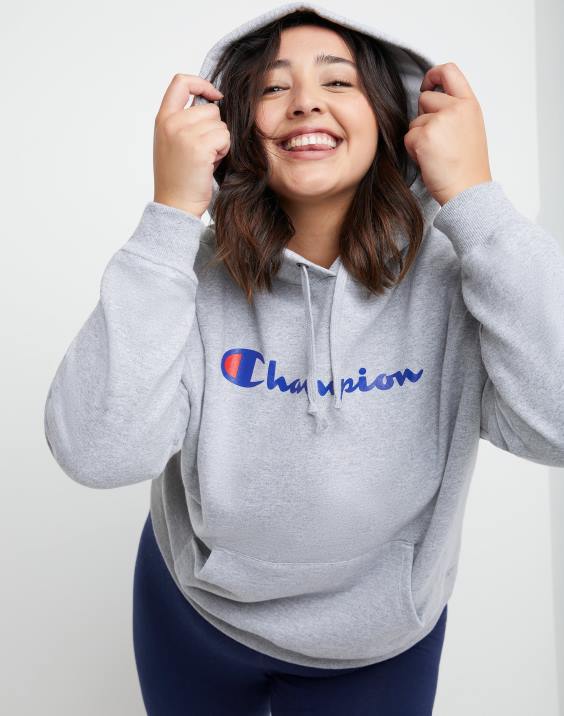 Champion ženske plus logotip skripta za pulover iz flisa powerblend 2B841641 oksford siva