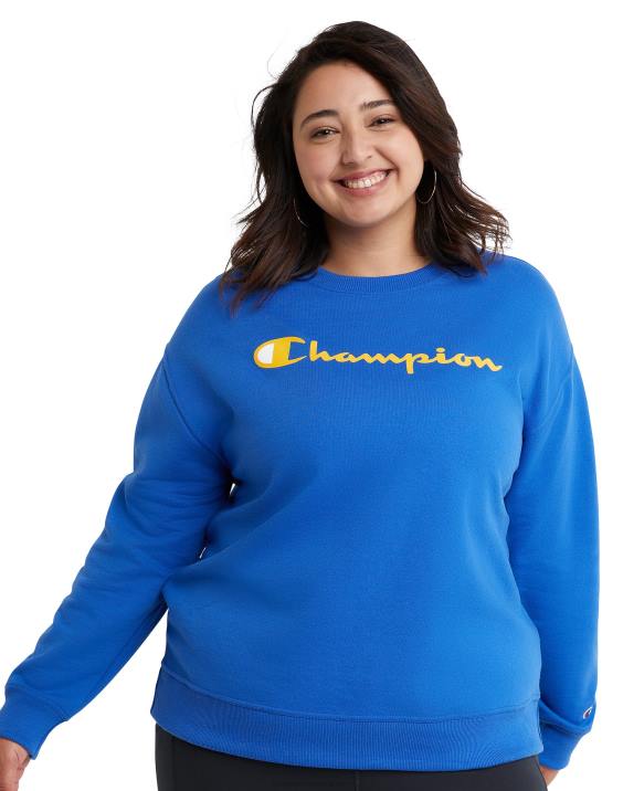 Champion ženske plus posadka iz flisa powerblend z logotipom scenarija 2B841639 globoko bleščeče modro