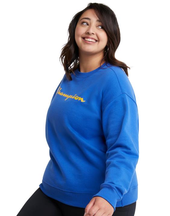 Champion ženske plus posadka iz flisa powerblend z logotipom scenarija 2B841639 globoko bleščeče modro
