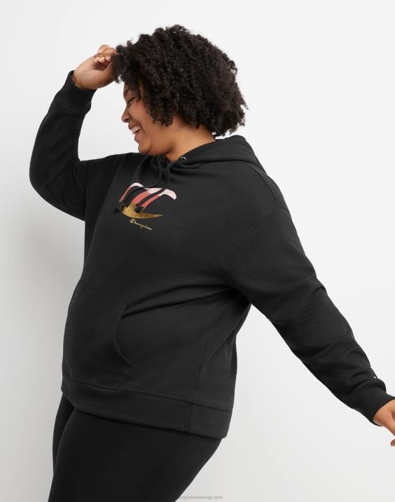 Champion ženske plus powerblend hoodie folija c logotip 2B841630 Črna