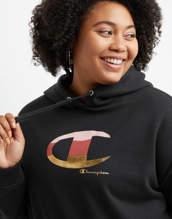 Champion ženske plus powerblend hoodie folija c logotip 2B841630 Črna