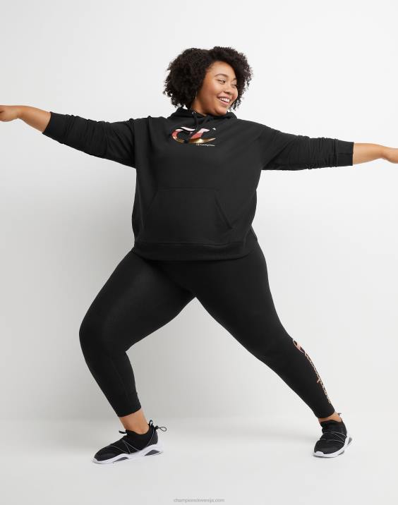 Champion ženske plus powerblend hoodie folija c logotip 2B841630 Črna