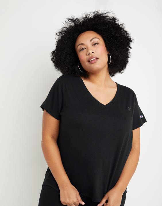Champion ženske plus powerblend majica z v-izrezom c logotipom 2B841648 Črna