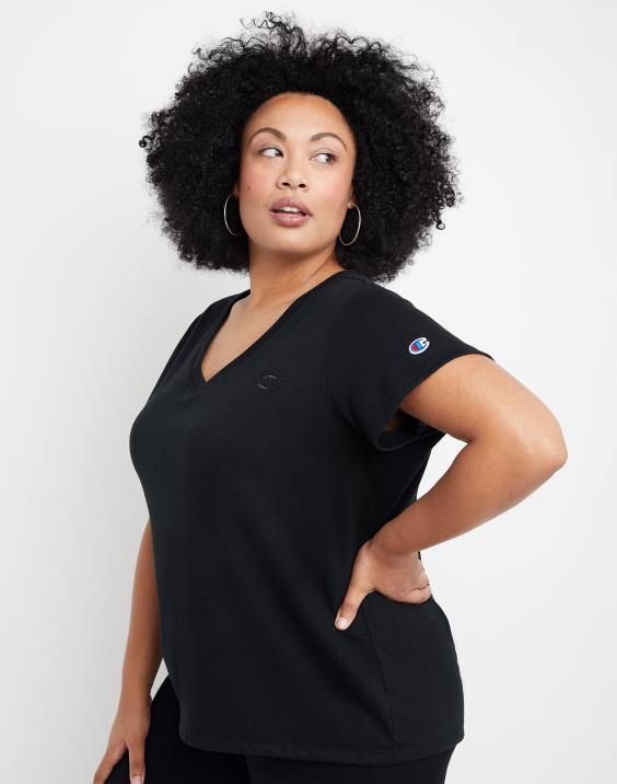 Champion ženske plus powerblend majica z v-izrezom c logotipom 2B841648 Črna