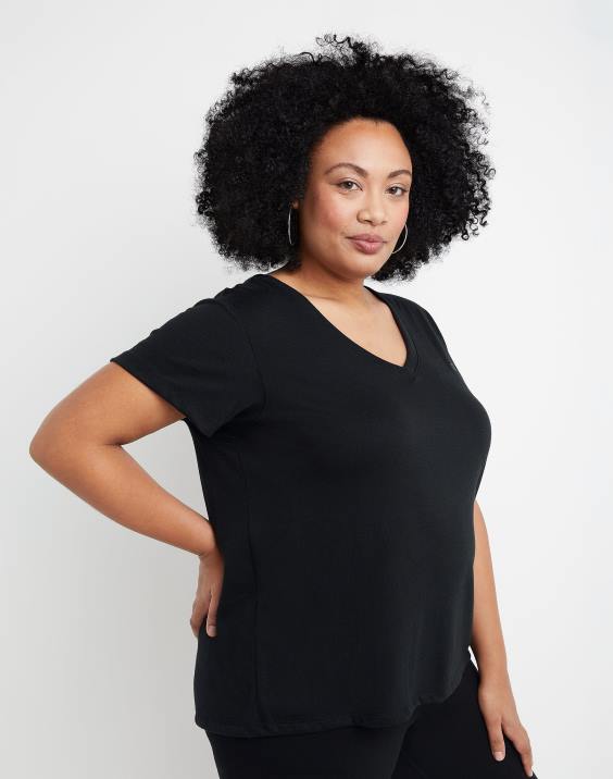 Champion ženske plus powerblend majica z v-izrezom c logotipom 2B841648 Črna