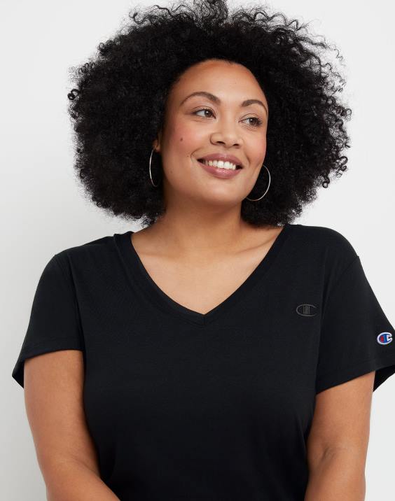 Champion ženske plus powerblend majica z v-izrezom c logotipom 2B841648 Črna