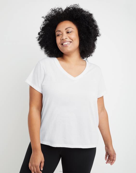 Champion ženske plus powerblend majica z v-izrezom c logotipom 2B841649 bela