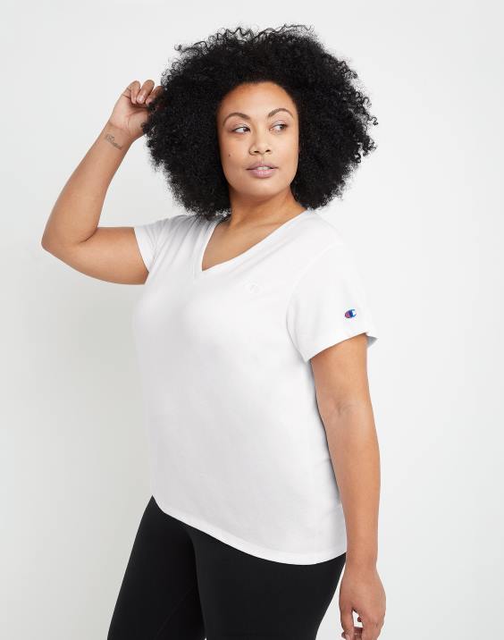Champion ženske plus powerblend majica z v-izrezom c logotipom 2B841649 bela