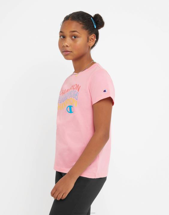 ChampionBombažna majica s kratkimi rokavi za velika dekleta z valovitim logotipom 2B841791 iskričasto roza