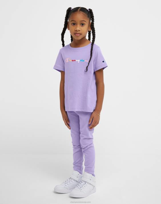 ChampionKlasična majica za punčke in pristne hlačne nogavice, ki ponavljajo ikonične črke c 2B841787 slano vijolična