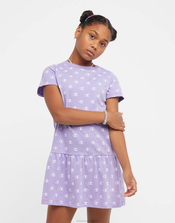 Championvelika dekliška obleka z volančki s potiskom 2B841819 mala c aop slano vijolična