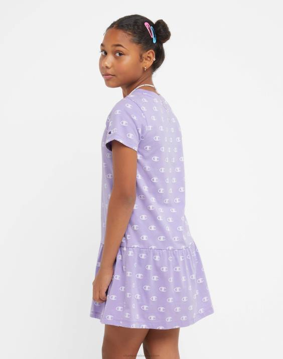 Championvelika dekliška obleka z volančki s potiskom 2B841819 mala c aop slano vijolična