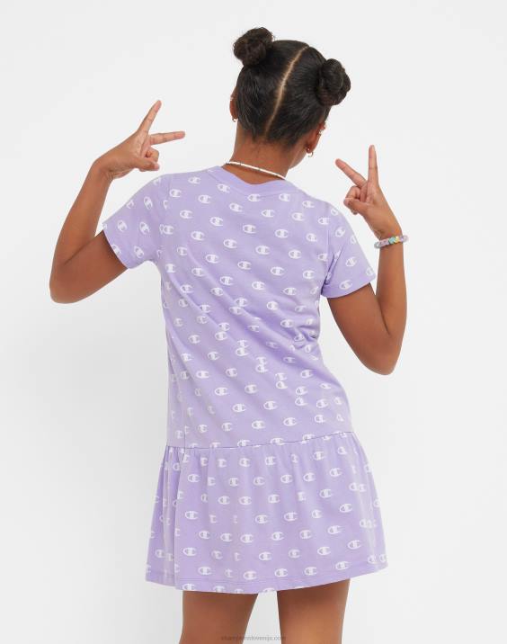 Championvelika dekliška obleka z volančki s potiskom 2B841819 mala c aop slano vijolična