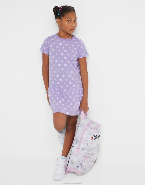 Championvelika dekliška obleka z volančki s potiskom 2B841819 mala c aop slano vijolična