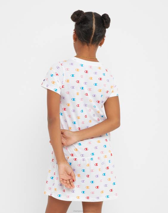 Championvelika dekliška obleka z volančki s potiskom 2B841820 majhen c aop bel