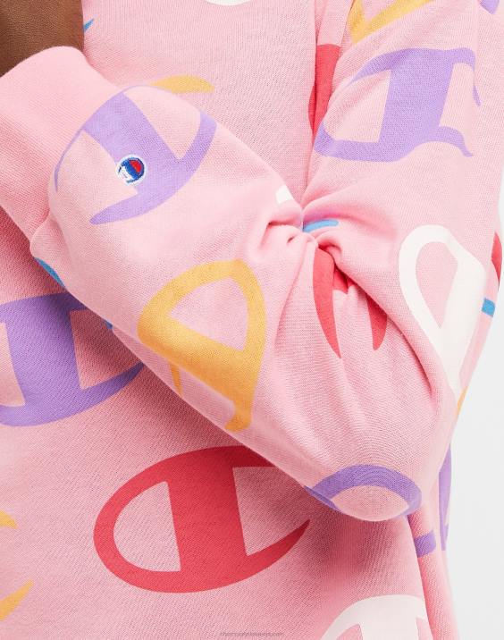 ChampionFrancoski pulover s kapuco iz frotirja za velika dekleta s klasičnim mavričnim napisom s prekrivnim c tiskom 2B841777 velik c aop roza