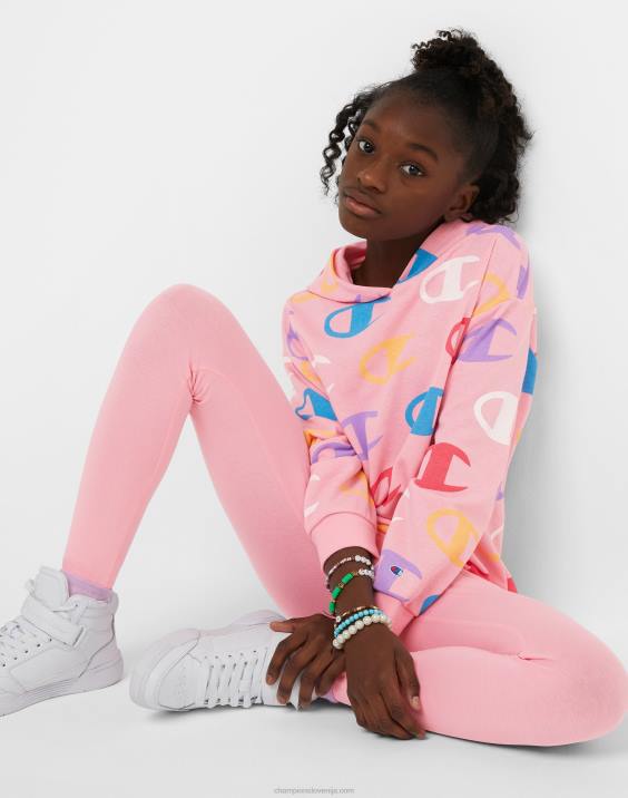 ChampionFrancoski pulover s kapuco iz frotirja za velika dekleta s klasičnim mavričnim napisom s prekrivnim c tiskom 2B841777 velik c aop roza