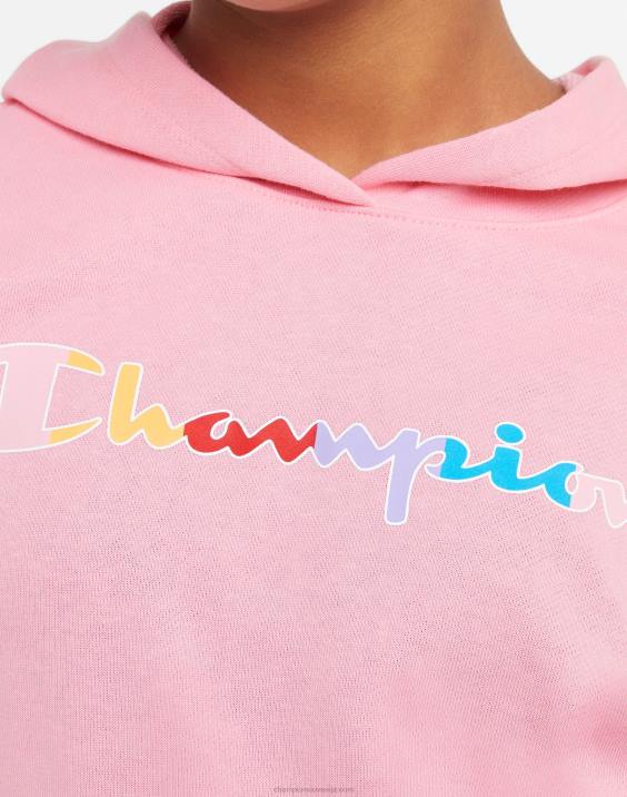 Championfrancoski frotirski pulover s kapuco za velika dekleta s klasičnim mavričnim scenarijem 2B841769 iskričasto roza