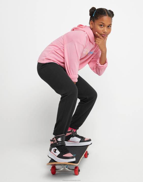 Championfrancoski frotirski pulover s kapuco za velika dekleta s klasičnim mavričnim scenarijem 2B841769 iskričasto roza