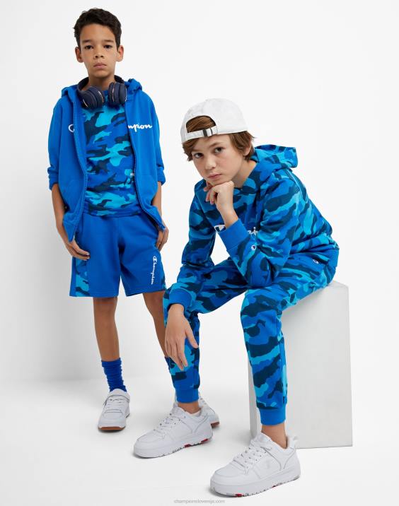 Championvelike otroške kratke hlače iz francoskega frotirja za dečke s kamuflažnim potiskom 8\" 2B841871 bozetto blue camo