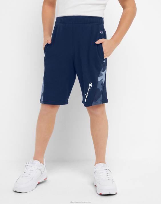 Championvelike otroške kratke hlače iz francoskega frotirja za dečke s kamuflažnim potiskom 8" 2B841872 mornariška maskirna obleka